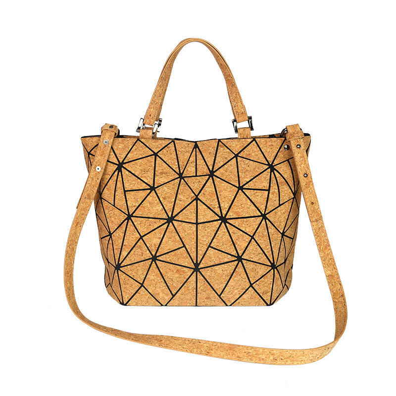 Wood Series Geometric Diamond Pattern Personality Large Capacity Bark Bags