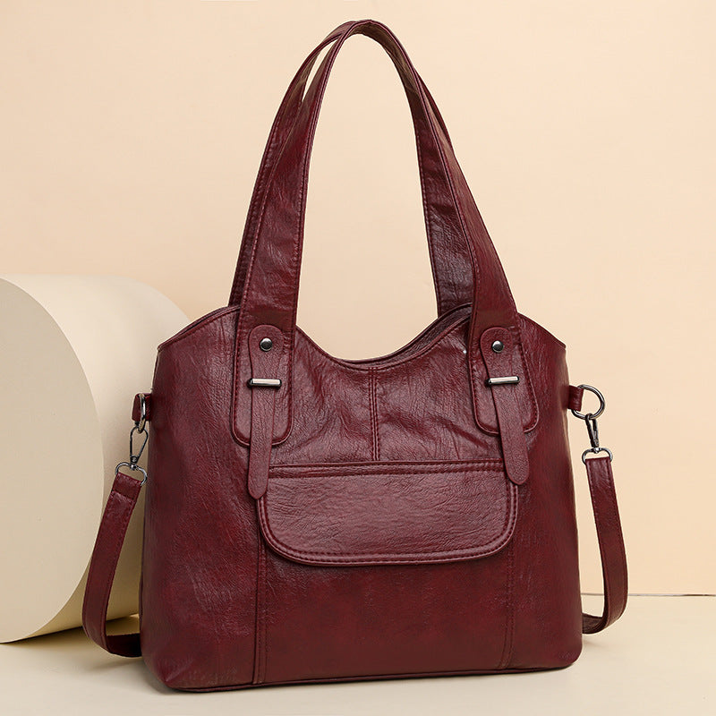 Women's Leather Textured Large Capacity Commuter Simple Retro Bags