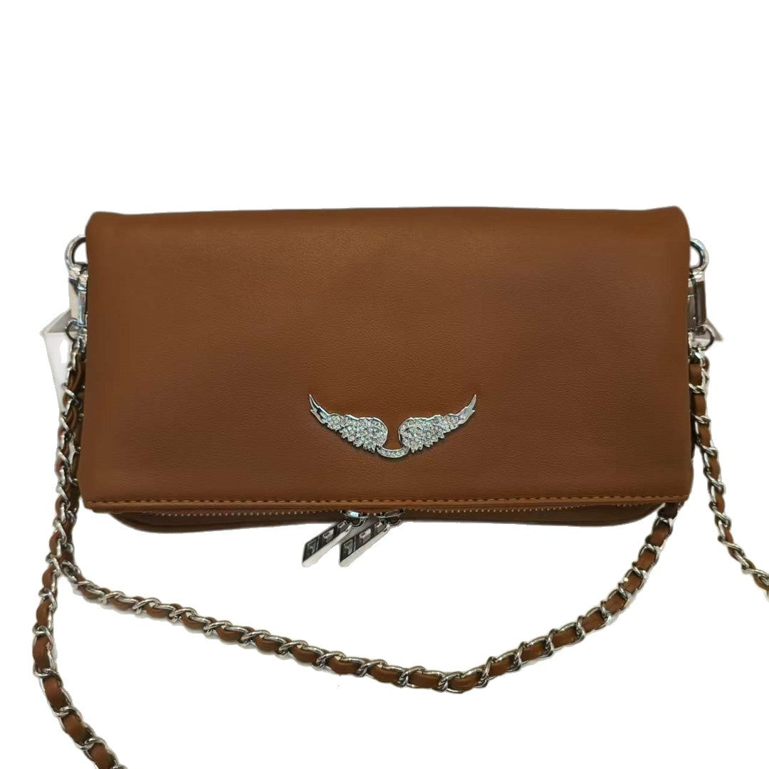 Women's Black Wings Rhinestone Metal Chain Women's Shoulder Bag