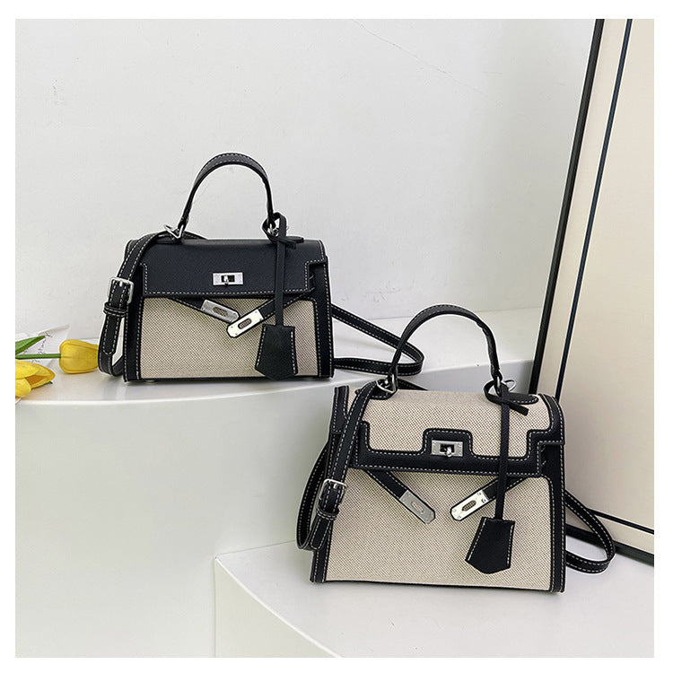 Women's Kelly Fashion Color Contrast Portable Texture Bags