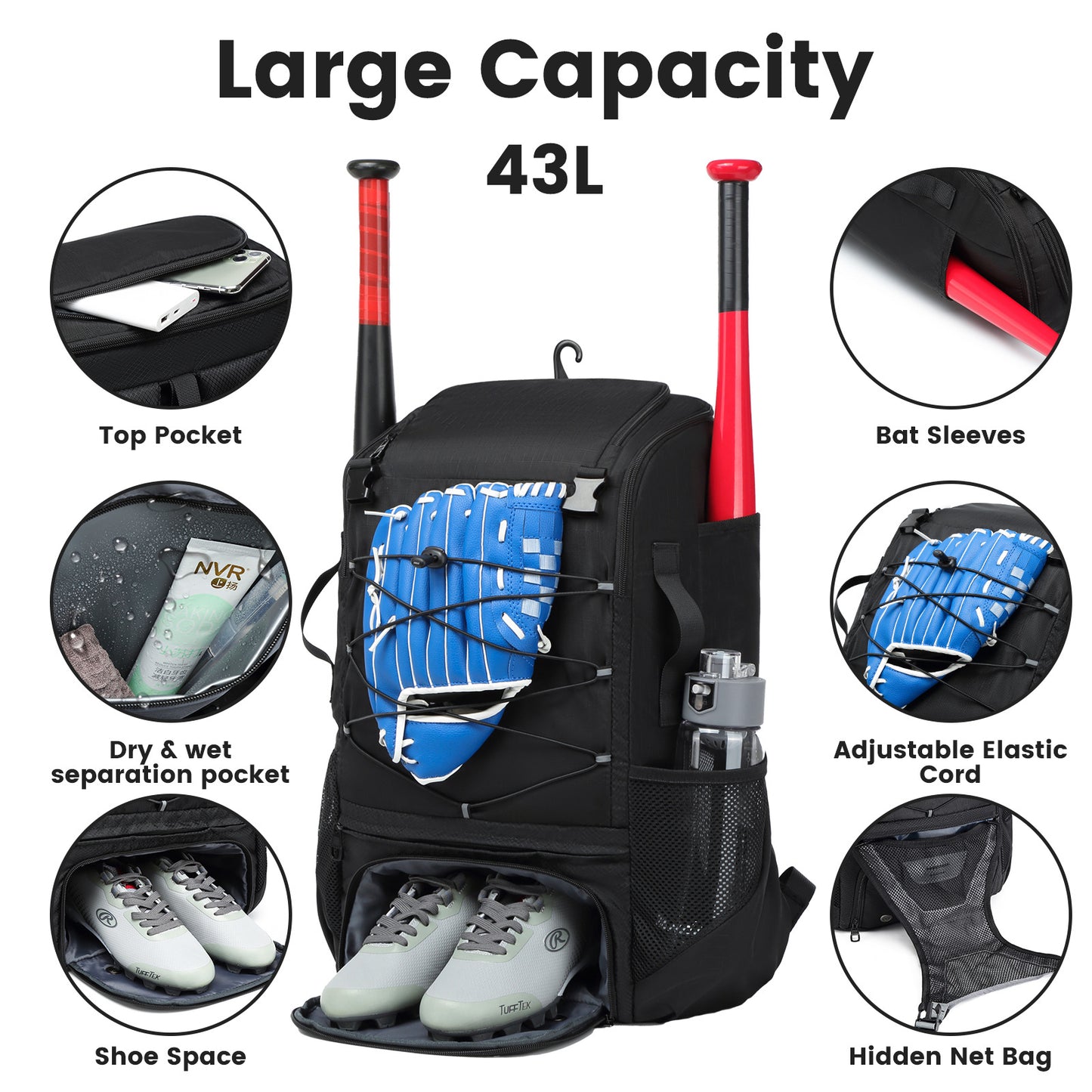 American Baseball Kits Softball Large Capacity Portable Sports Backpack