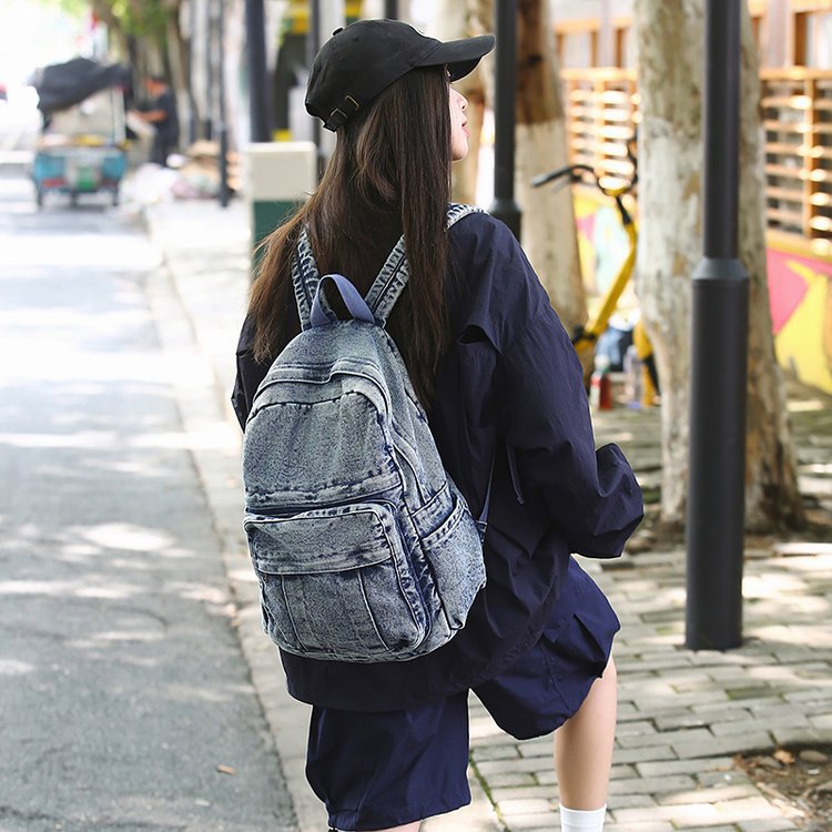 Washed Denim Relaxed For Going Out Women's Backpack