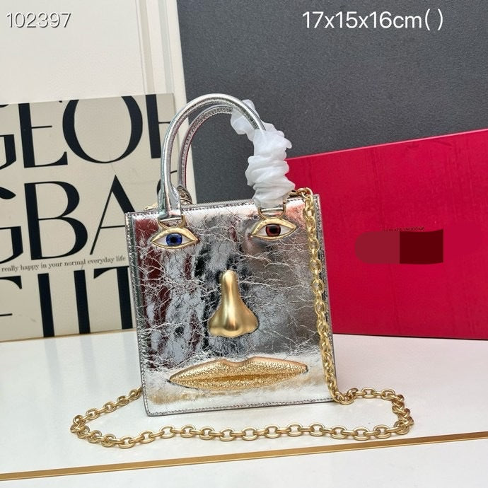 Women's Summer Parry Plain Cowhide Chain Face Women's Shoulder Bag