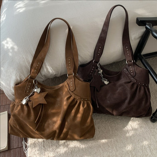 Women's Korean Style Lazy Large Capacity Retro Frosted Handbags