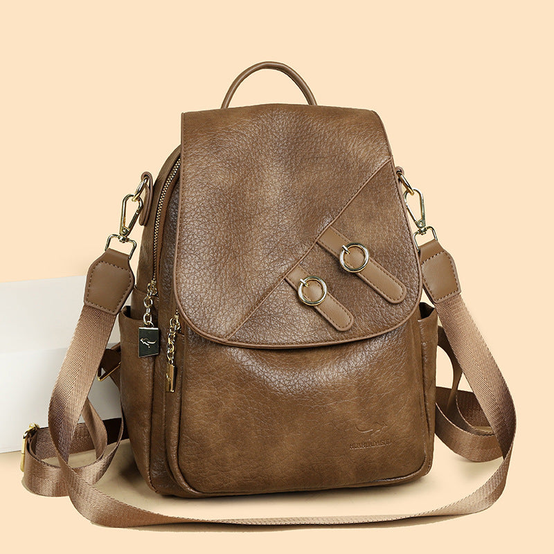 Women's Korean Fashion Soft Leather Trendy Large Women's Backpack