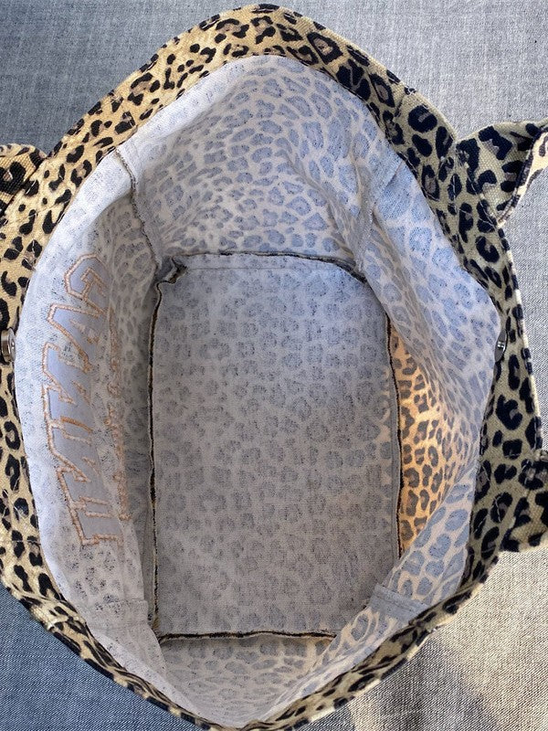 Women's & Men's Leopard Print Embroidered Canvas Leisure Shopping Tote Bag