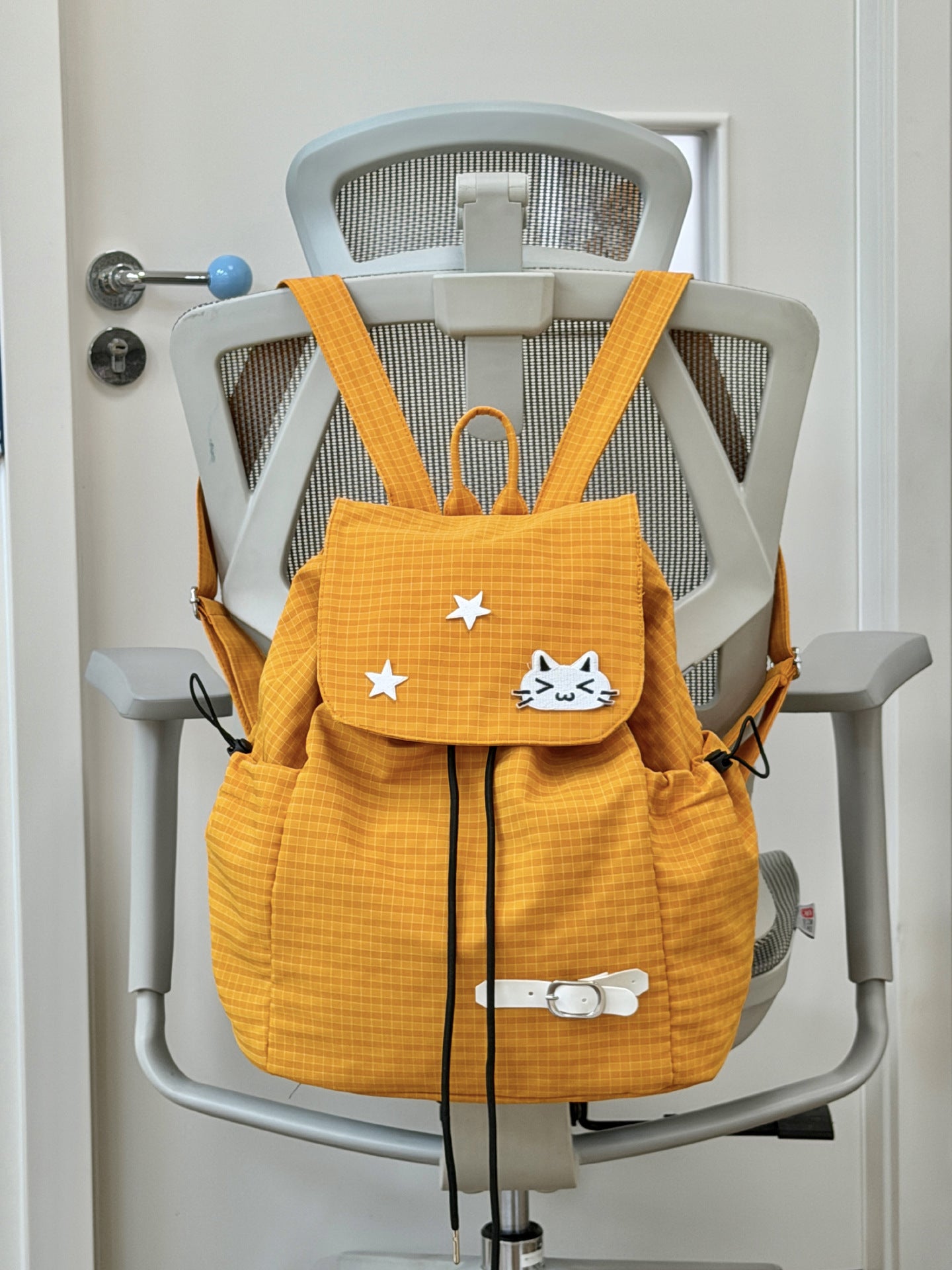 Embroidery Kitten Milk Blue Plaid Soft Leisure Backpack