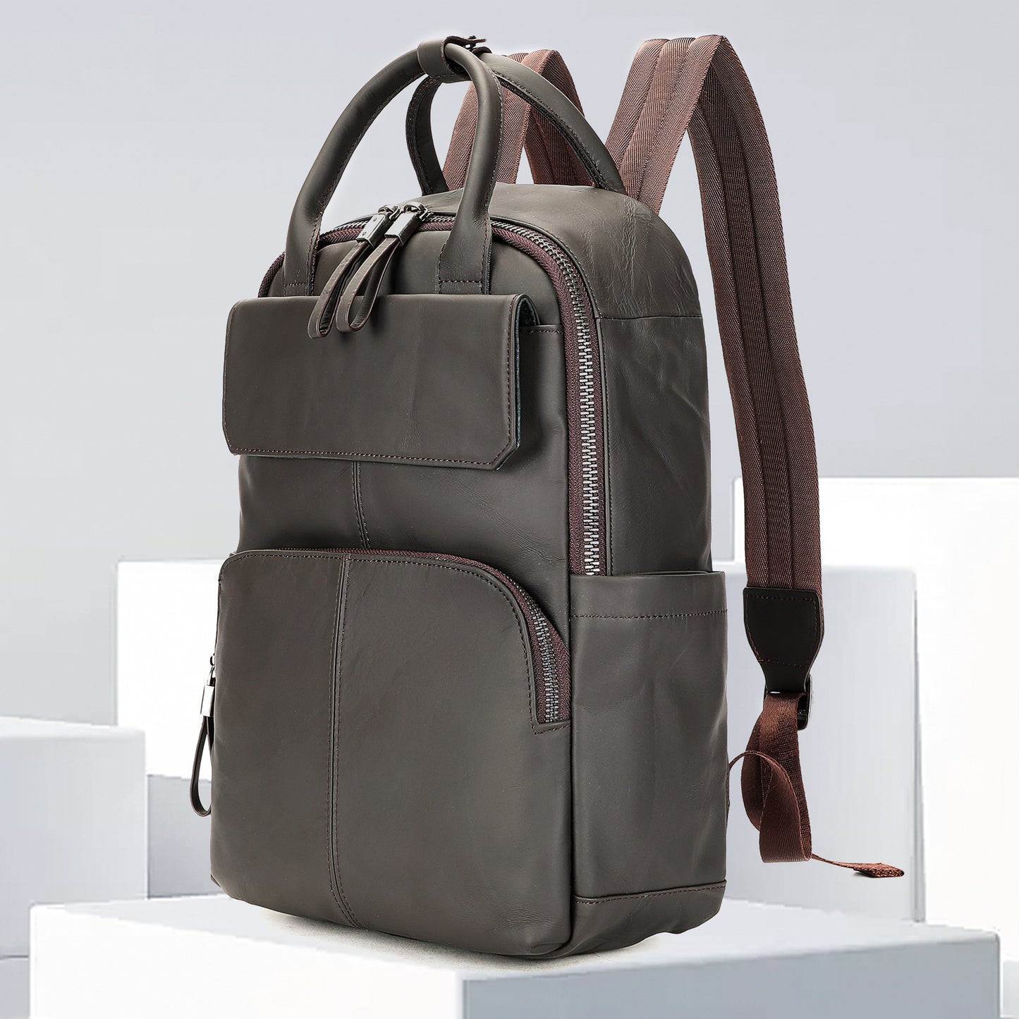 Men's Leather First Layer Cowhide Waterproof Computer Leisure Backpack