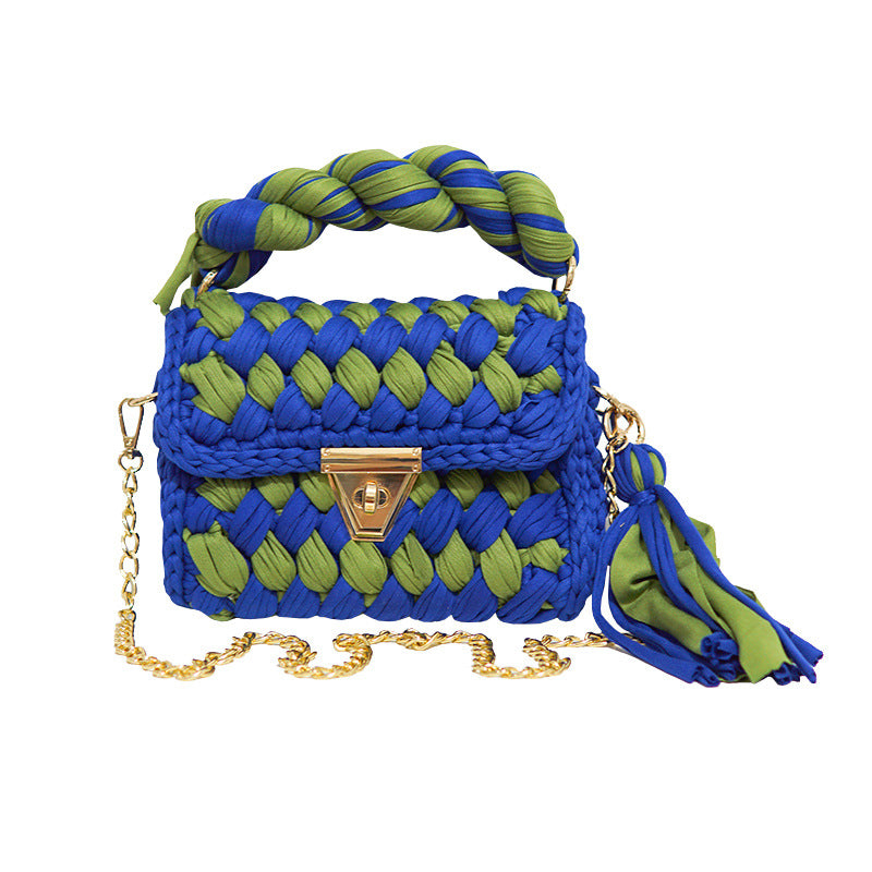 Contrast Color Handmade Finished Strip Thread Wool Bearded Bags