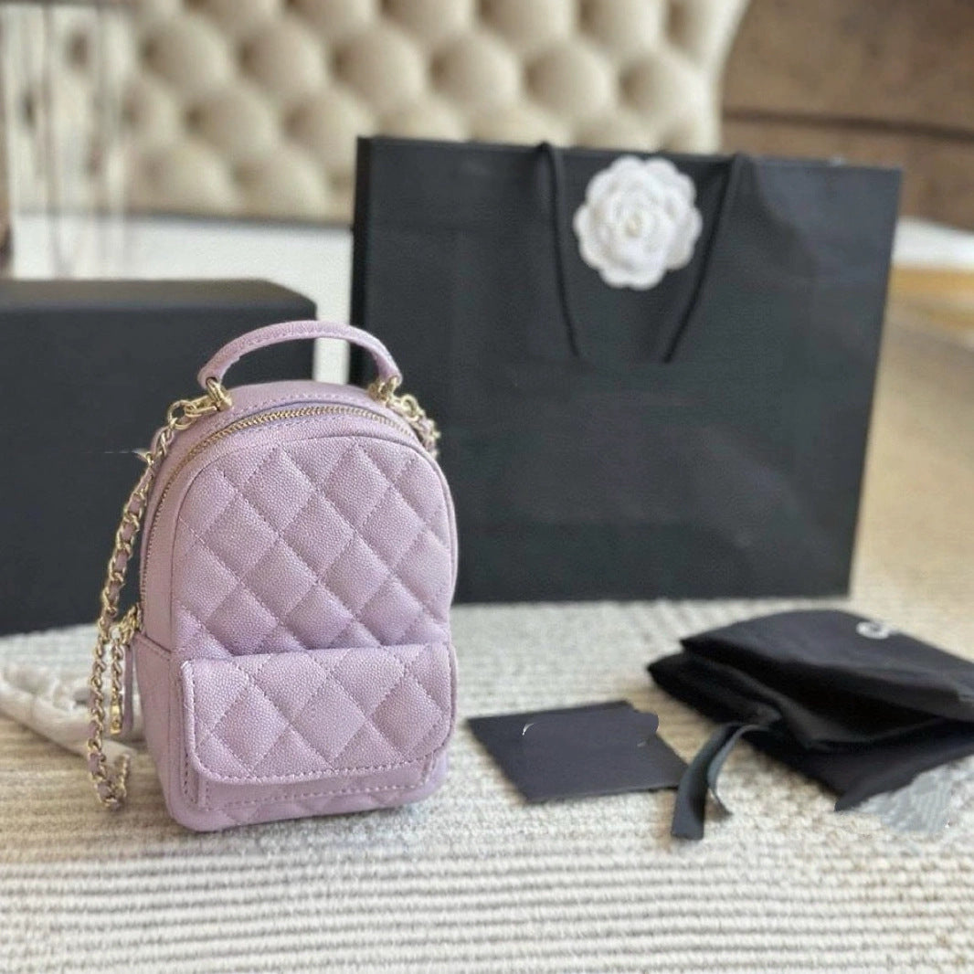 Lychee Cowhide Black Gold Chain Ball Handbags
