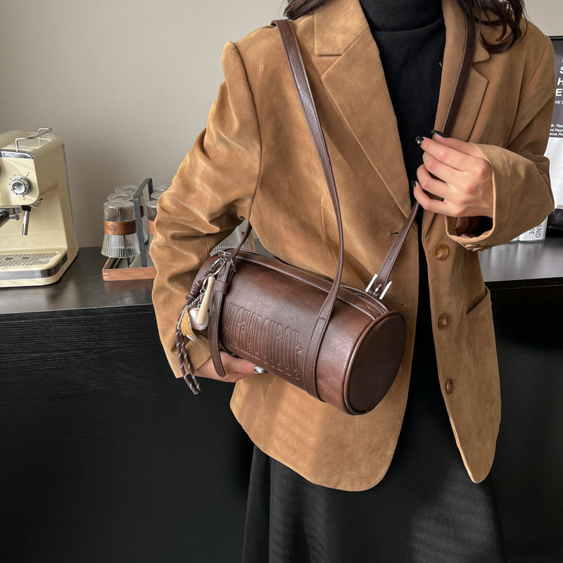 Women's Retro Texture Portable Soft Leather Round Bucket Bag