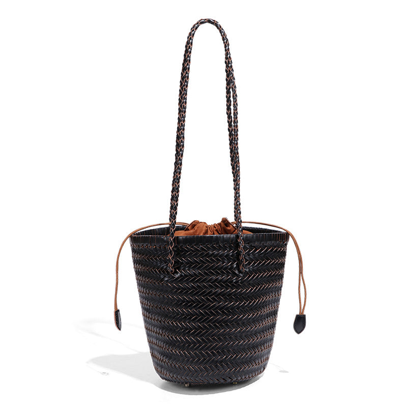Women's Fashionable Vegetable Basket Cowhide Leather Trendy Woven French Minority Bags