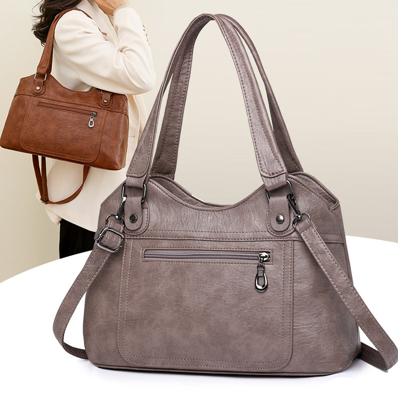 Women's Trendy Soft Leather Simple Large Capacity Totes Shoulder Bags