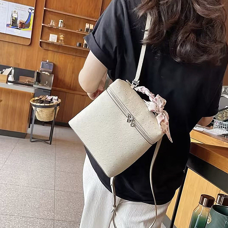 Women's Ostrich Grain Genuine Leather Lightweight Computer Women's Backpack