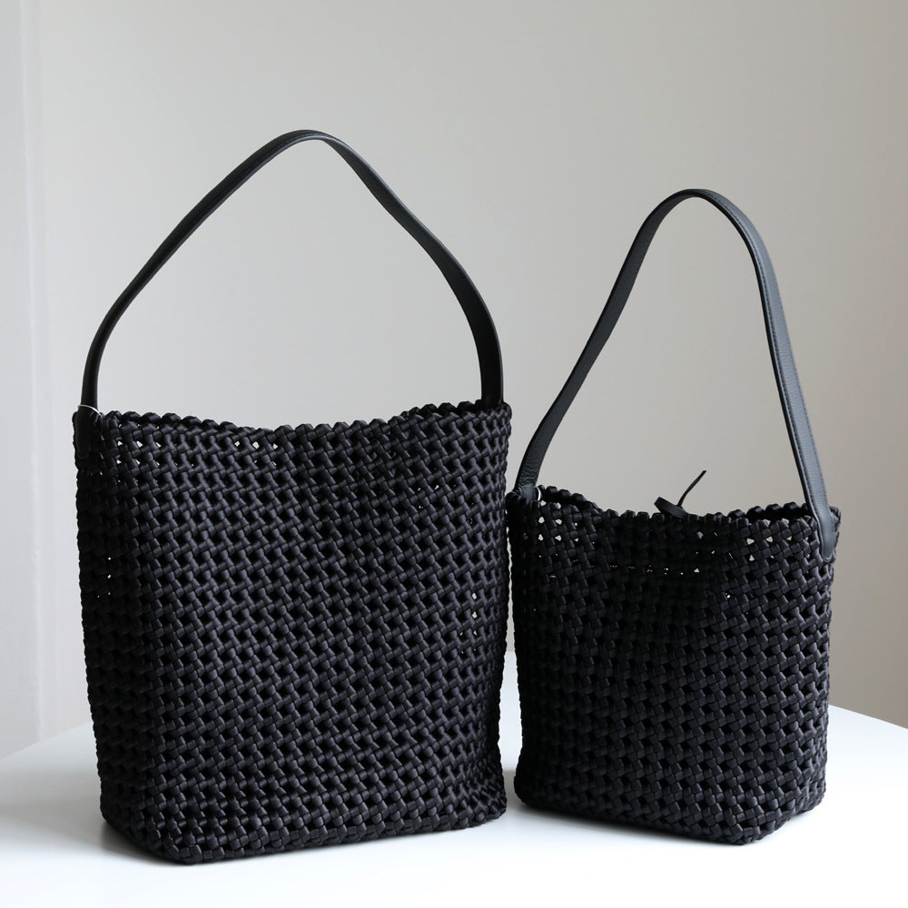 Women's Design Woven Cowhide Big Large Capacity Totes Portable Bucket Bag