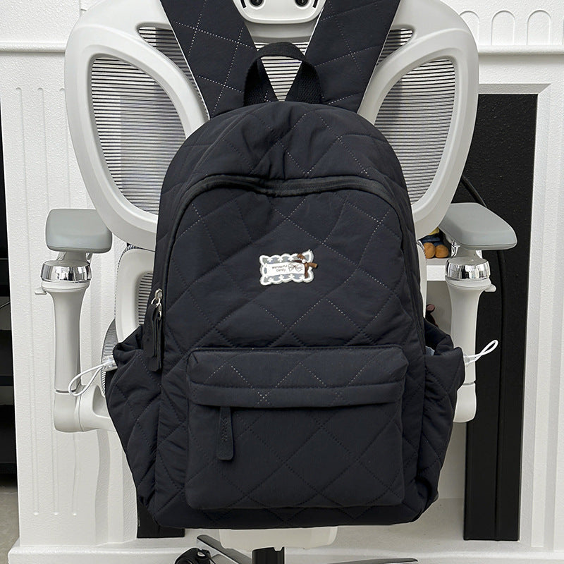 Soft Sticky White Pinch Cotton Rhombus Cute Leisure Backpack