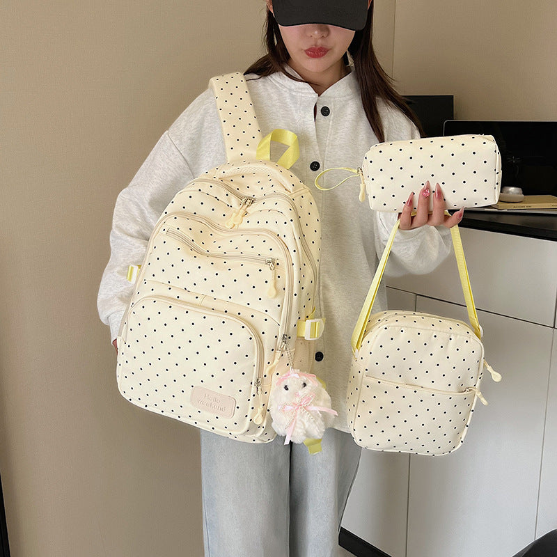 Junior High Cute Refreshing Polka Dot Large Leisure Backpack