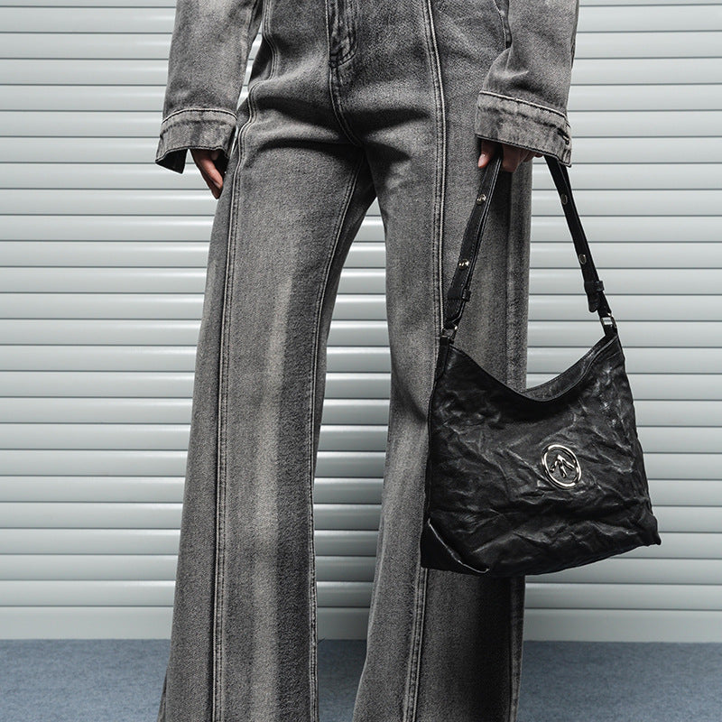 Sexism Portable Black Stone Pleated Fashion Women's Shoulder Bag