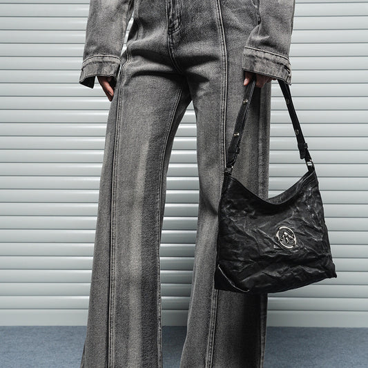Sexism Portable Black Stone Pleated Fashion Women's Shoulder Bag