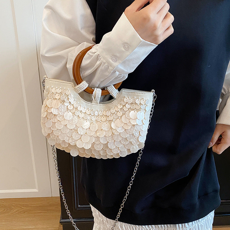 Fairy Handmade Shell Wooden Seaside Vacation Women's Handbag