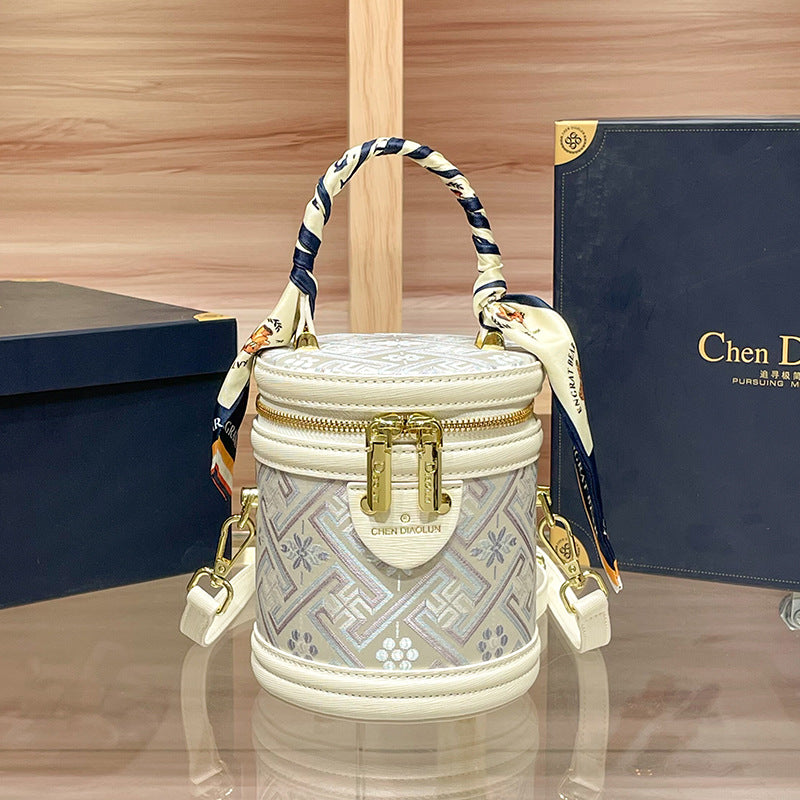 Jin Ethnic Style Creative Fortune Chinese Embroidery Round Bucket Bags