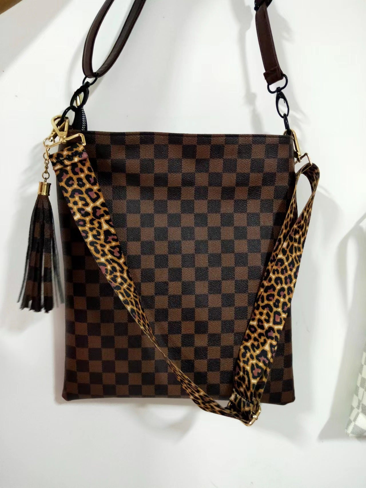 Glamorous Women's Plaid Leopard Strap Trendy Shoulder Bags