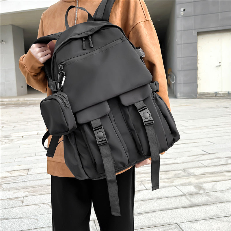 Men's Locomotive Style Large Capacity Solid Color Simple Waterproof Leisure Backpack