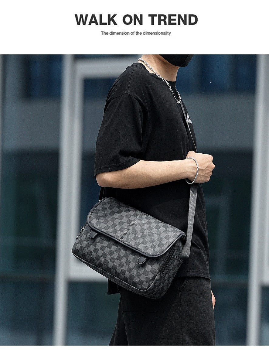 Men's Check Pattern Unisex Multifunctional Soft Leather Bags