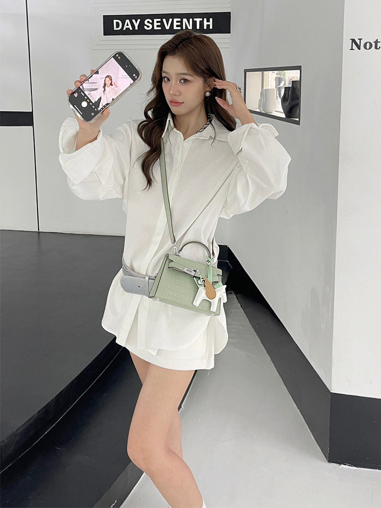 Women's Elegant Black Sier Crocodile Pattern Second Generation Kelly High-grade Genuine Women's Messenger Bag