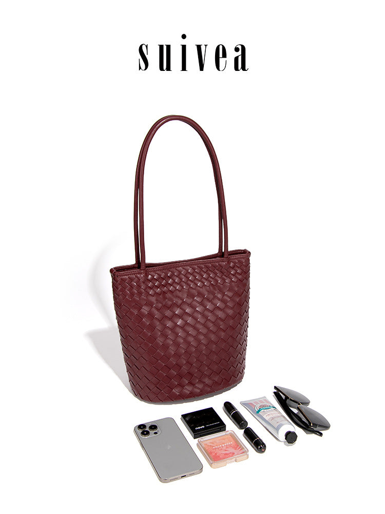 Women's Simple Fashion Woven Large Capacity French Laziness Vegetable Basket Tote Bag