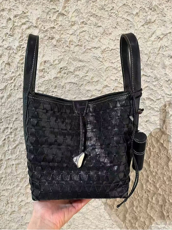 Bamboo Basket Rhombic Ribbed Fashionable Vegetable Handbags