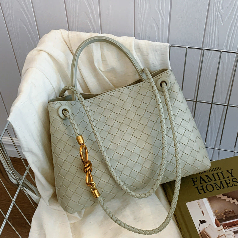 Women's Niche High Sense Metal Cord Fastener Woven Women's Handbag
