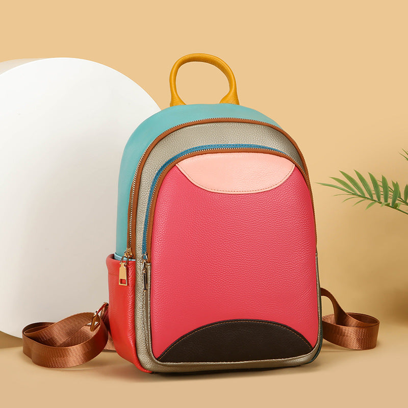 Women's Leather Fashion Trend Multicolor First Layer Cowhide Women's Backpack