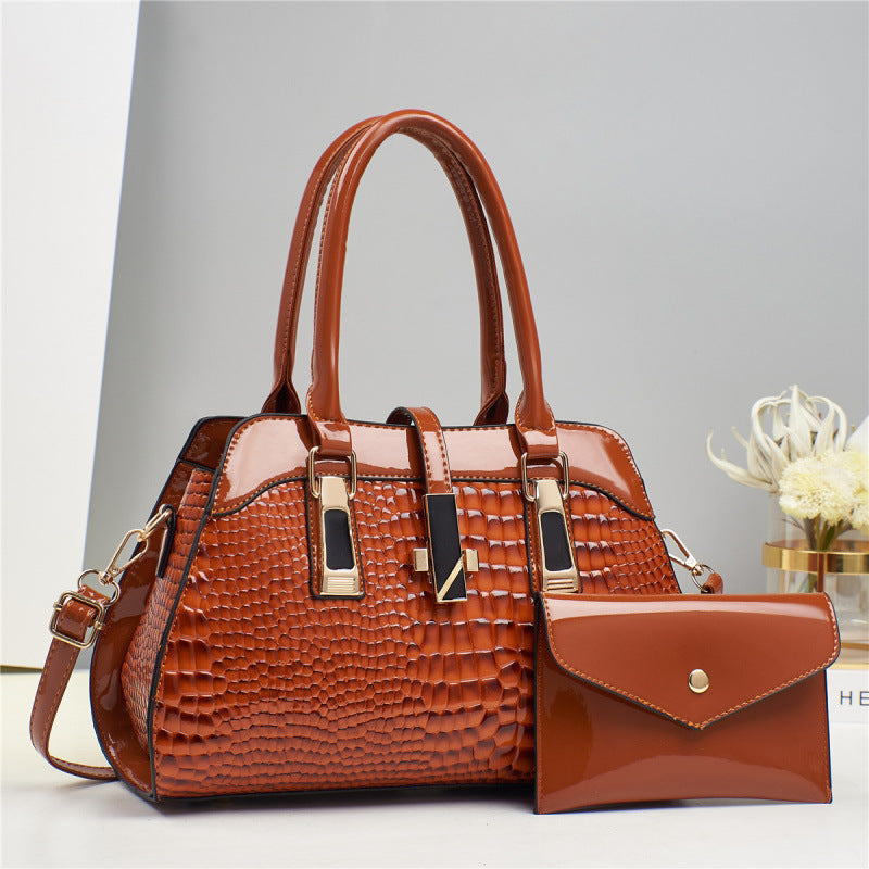 Women's Platinum Shining Leather Mother Crocodile Pattern Women's Backpack