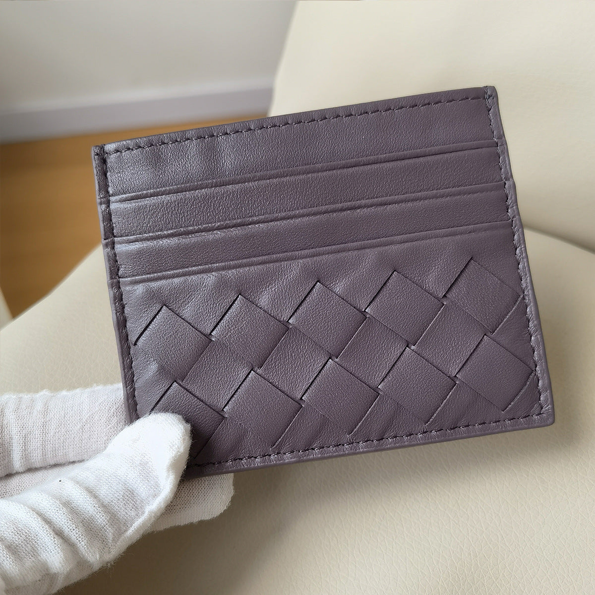 Authentic Leather Weave Wide Plaid Mini Clamp Exquisite Card Pack Card Sleeve