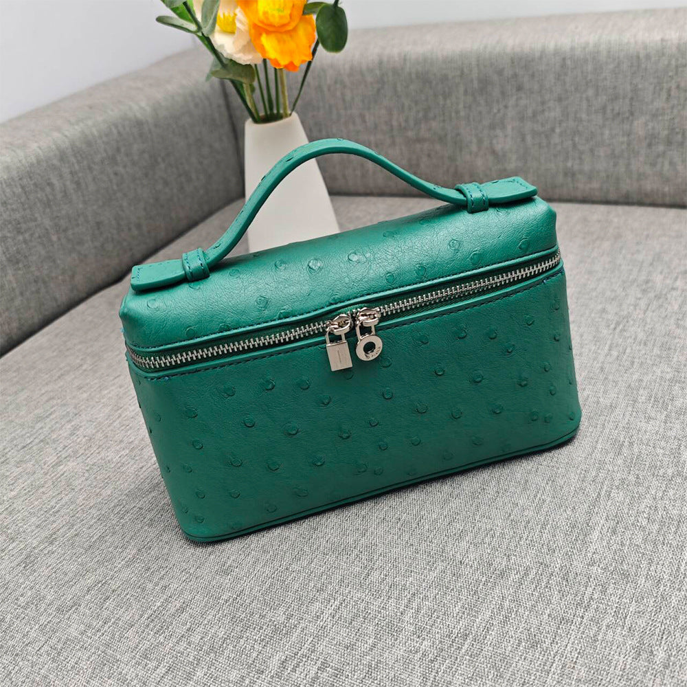 Women's Lunch Box Genuine Leather Ostrich Grain Women's Shoulder Bag