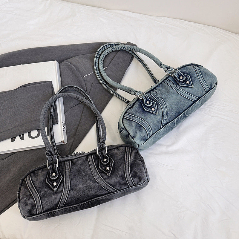 Women's Denim Fashion Design Underarm Baguette Bags