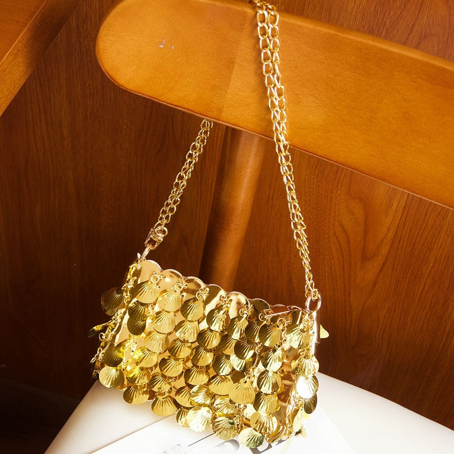 Shiny Sequins Shell Hand-woven Texture Temperament Hot Bags
