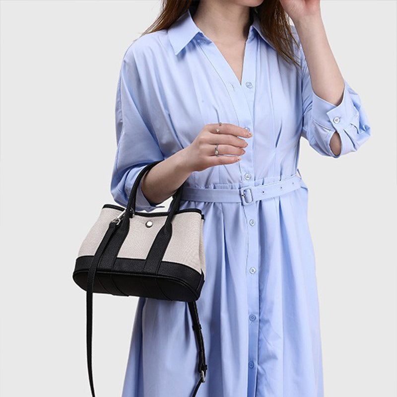 Women's Color Contrast Patchwork High-grade Portable Canvas Women's Handbag