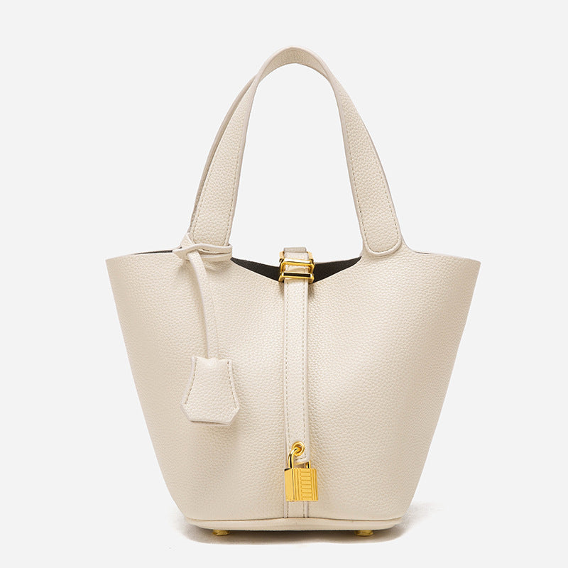 Women's Genuine Leather Simple Textured Fashion Commuter Bucket Bag