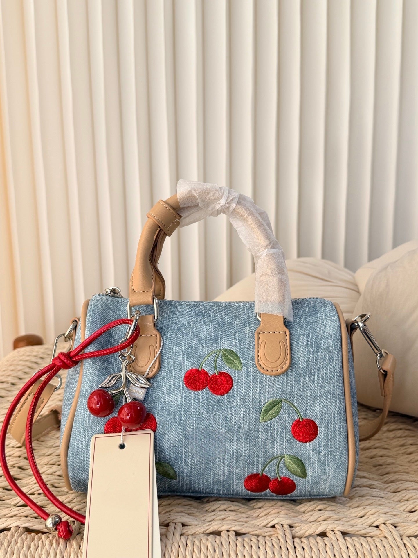 Western Style Cherry Embroidered Pillow Boston Shoulder Bags