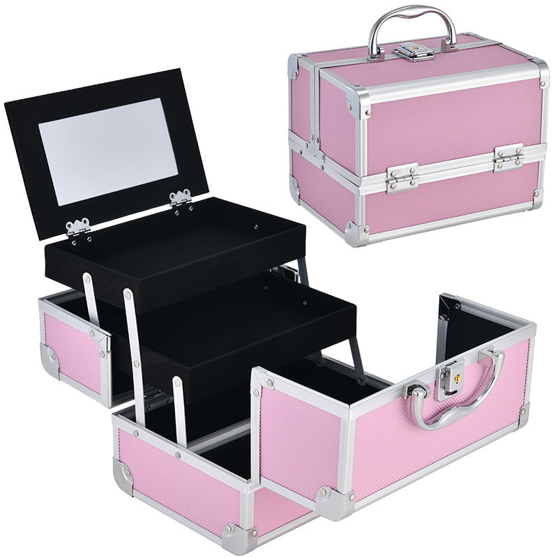 Aluminum Alloy Storage Box Large Capacity With Mirror Makeup Fixing Cosmetic Case