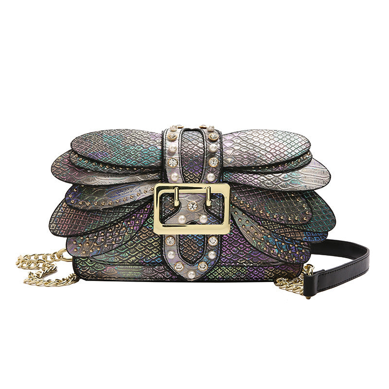 Simple Western Style Butterfly Wings Studded Shaped Chain Women's Shoulder Bag