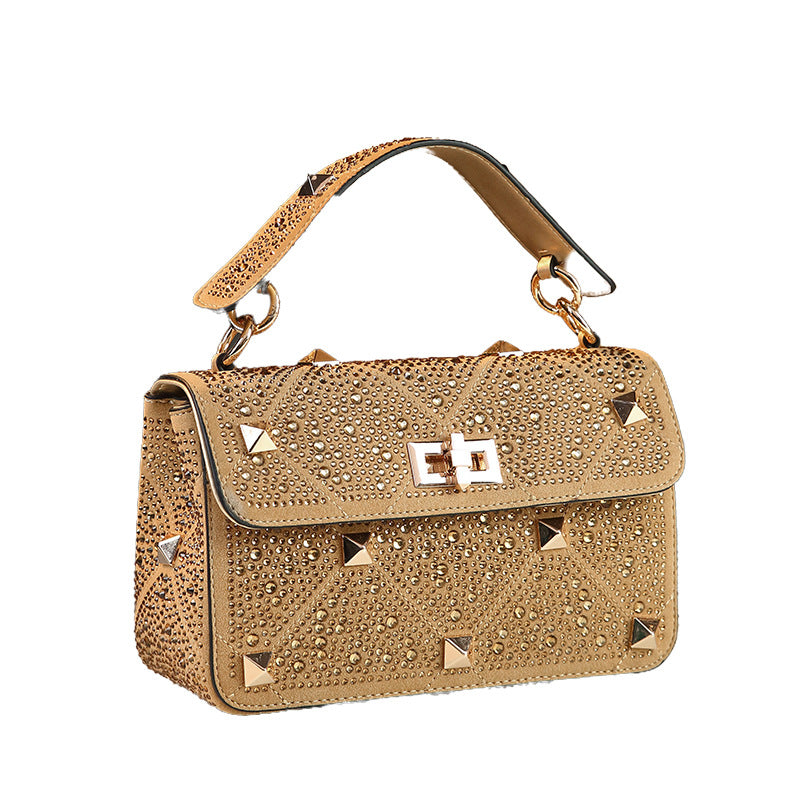 Women's Rhinestone Rivet Chain Fashion Portable Dinner Small Square Bags