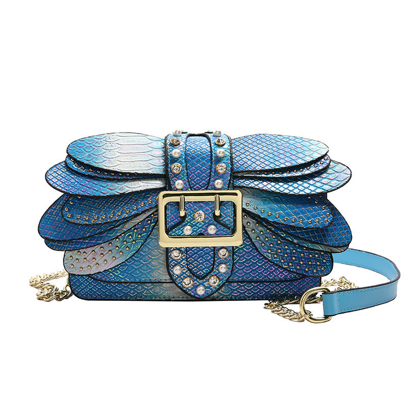 Simple Western Style Butterfly Wings Studded Shaped Chain Women's Shoulder Bag