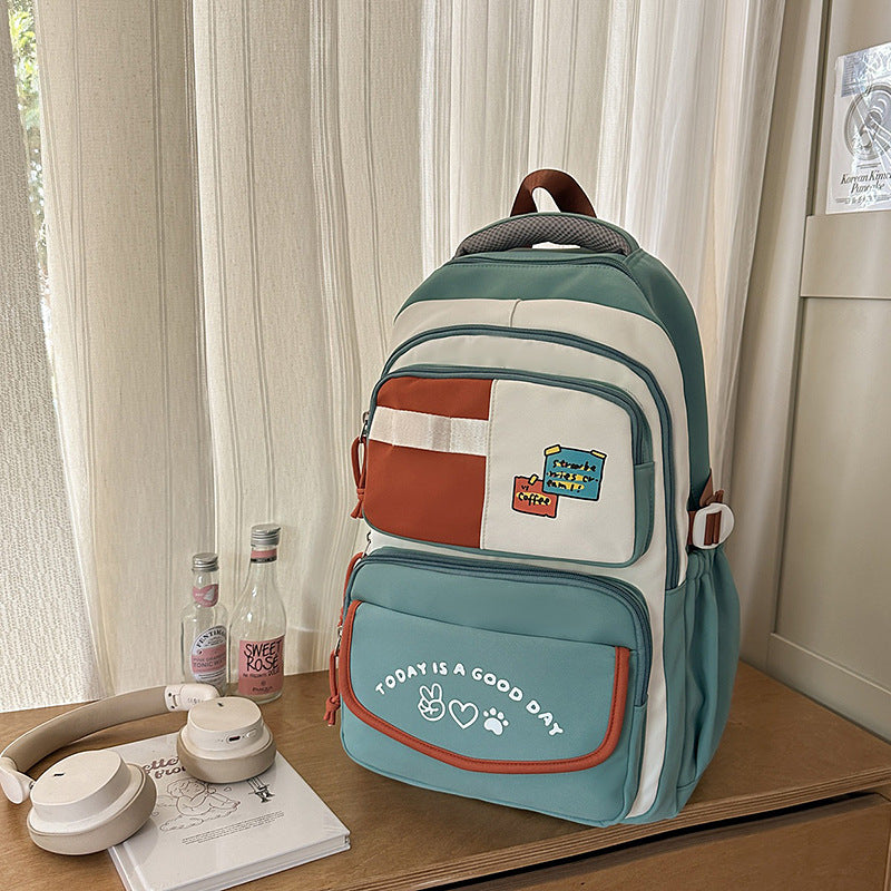 Style Contrast Color Early High Large Capacity Leisure Backpack