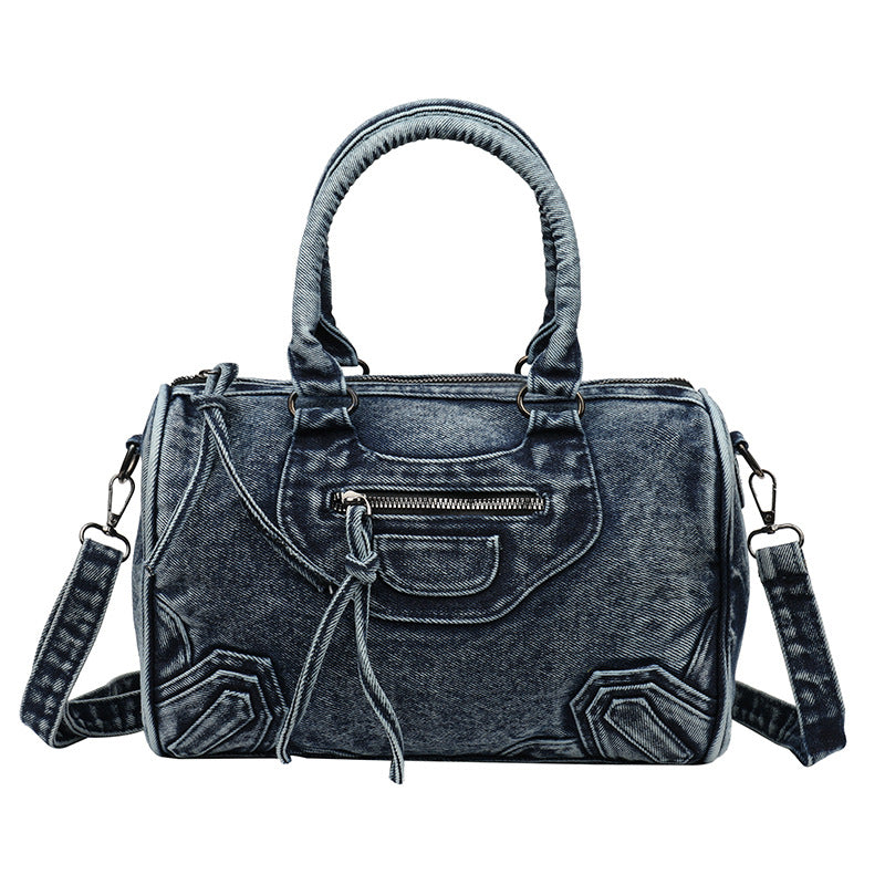 Women's Versatile Washed Denim Patchwork Large Capacity Commuter Sling Motorcycle Bags