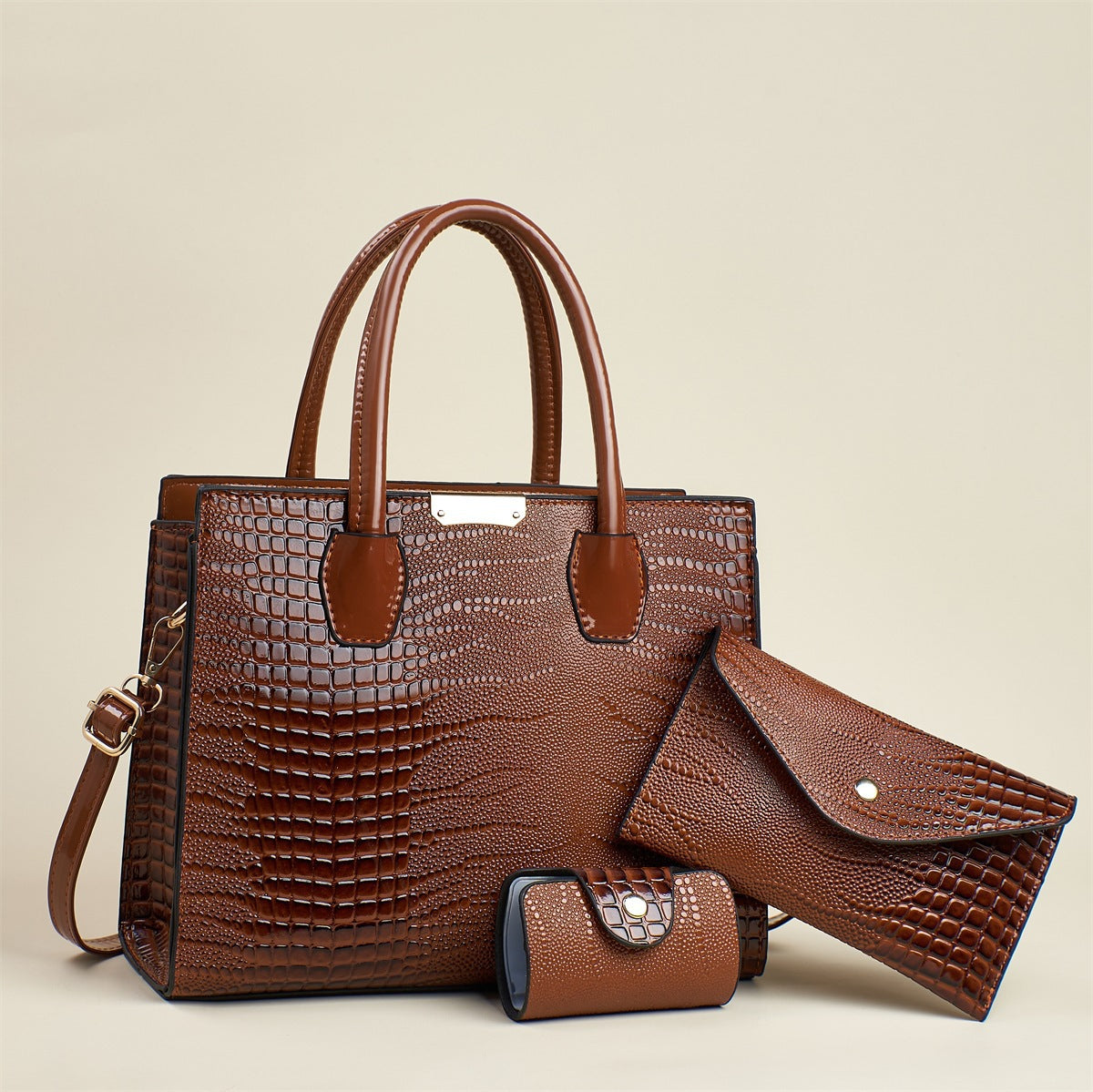 Women's Crocodile Pattern Fashionable Three-piece Large Capacity Women's Shoulder Bag