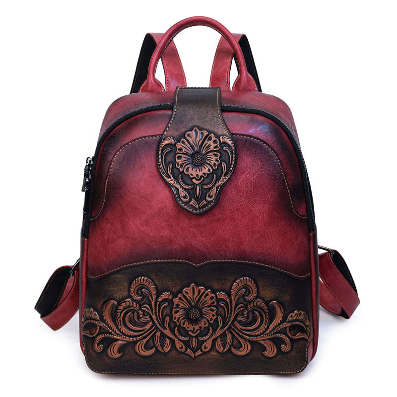 Women's Retro Embossed Stitching Large Capacity Burst Backpacks