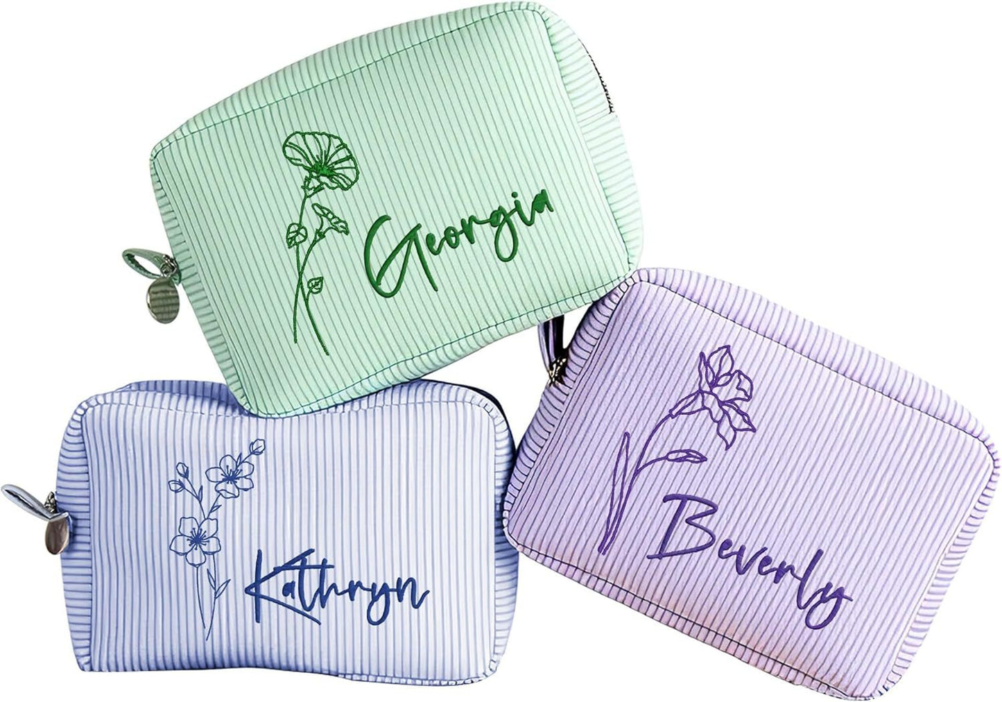 Embroidery Name Striped Make-up Portable Storage Makeup Bag